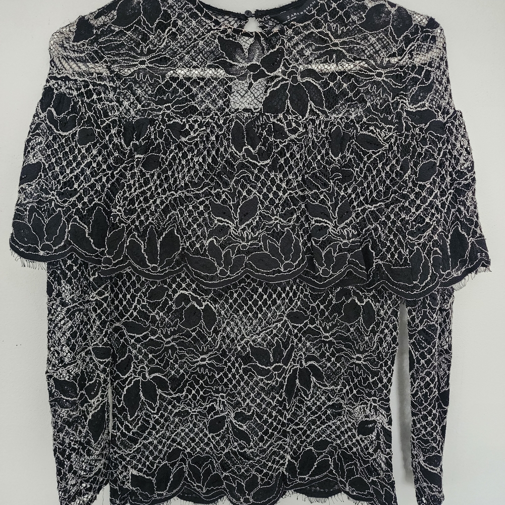 Zara Black and White Lace Blouse